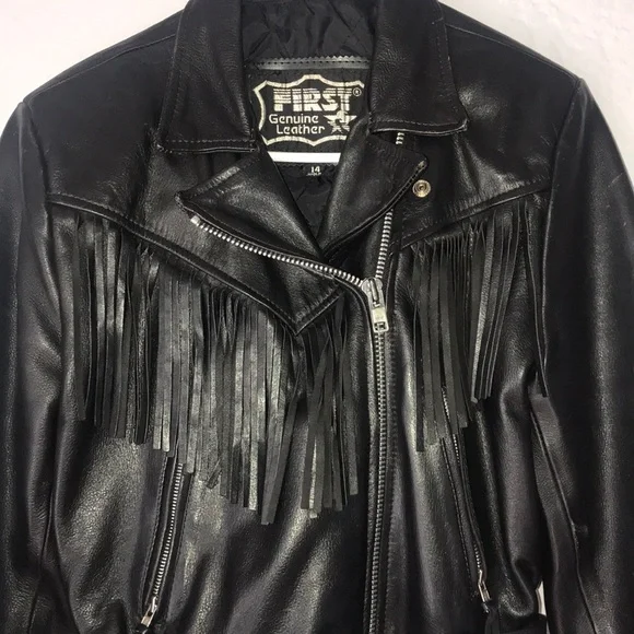 Vintage First Genuine Leather Jacket with Fringe - Picture 3 of 7